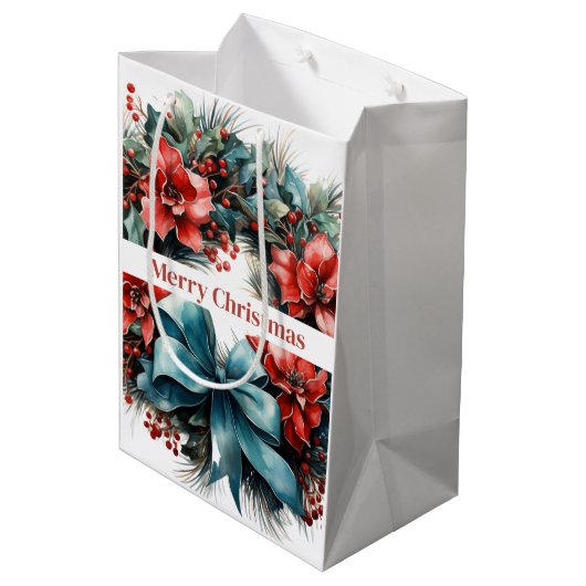 Kerst Waterverf krans met Holly Medium Cadeauzakje (Achterkant Gekanteld)