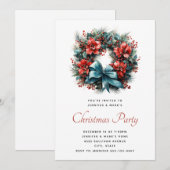 Kerst Waterverf krans met Holly Party Kaart (Voorkant / Achterkant)