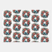 Kerst Waterverf krans met Holly Pattern Inpakpapier Vel (Voorkant)