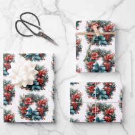 Kerst Waterverf krans met Holly Pattern Inpakpapier Vel