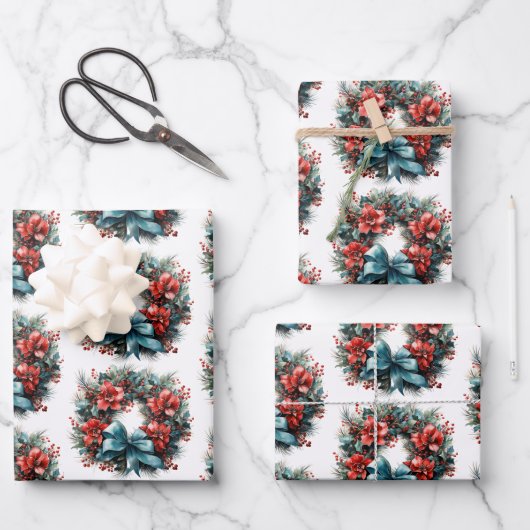 Kerst Waterverf krans met Holly Pattern Inpakpapier Vel (Voorkant)