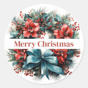 Kerst Waterverf krans met Holly Ronde Sticker