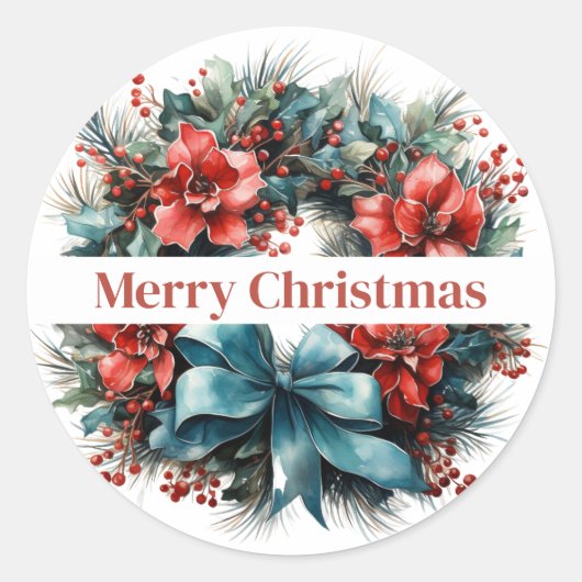 Kerst Waterverf krans met Holly Ronde Sticker (Voorkant)