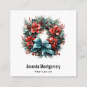 Kerst Waterverf krans met Holly Vierkante Visitekaartje (Voorkant)