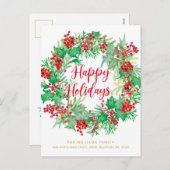 Kerst Waterverf Krans Modern Script Bewegen Feestdagenkaart (Voorkant / Achterkant)