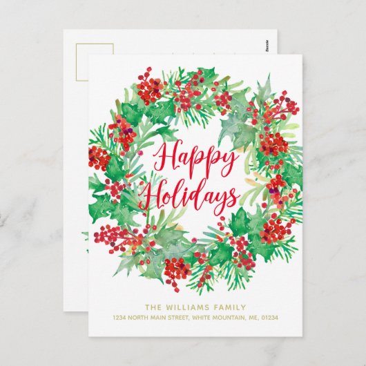 Kerst Waterverf Krans Modern Script Bewegen Feestdagenkaart (Voorkant / Achterkant)