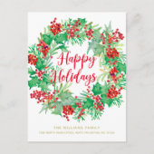 Kerst Waterverf Krans Modern Script Bewegen Feestdagenkaart (Voorkant)