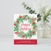 Kerst Waterverf Krans Rood Script Bewegen Feestdagenkaart (Staand voorkant)