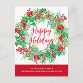 Kerst Waterverf Krans Rood Script Bewegen Feestdagenkaart (Voorkant)