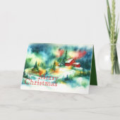 Kerst Waterverf Landelijke Winter Scene Feestdagen Kaart (Voorkant)