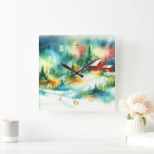 Kerst Waterverf Landelijke Winter Scene Vierkante Klok (Huis)