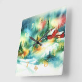 Kerst Waterverf Landelijke Winter Scene Vierkante Klok (Hoek)