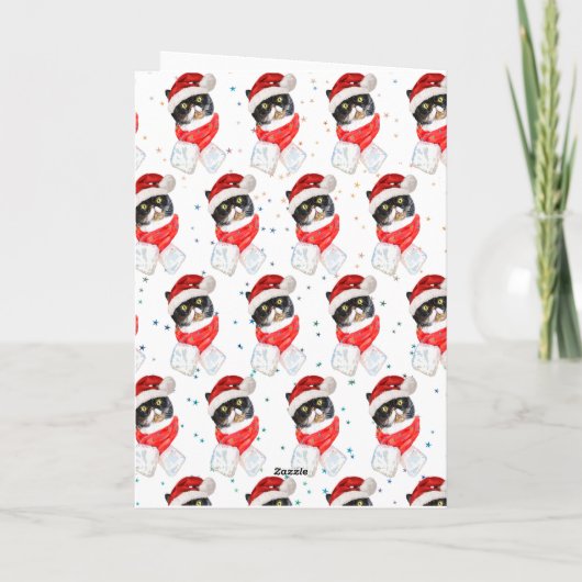 Kerst-Waterverf met getricolde kerstmis met Scarf Feestdagen Kaart (Achterkant)