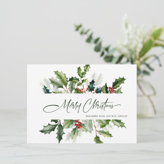 Kerst Waterverf Mistletoe Corporate Groet Feestdagenkaart (Staand voorkant)