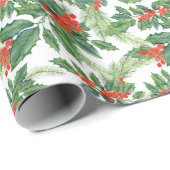 Kerst Waterverf Mistletoe Holly Berry Vakantie Cadeaupapier (Rol Hoek)