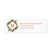 Kerst Waterverf Monogram Holly krans Etiket (Voorkant)