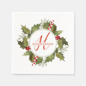 Kerst Waterverf Monogram Script Holly Krans Servet (Voorkant)