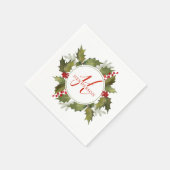 Kerst Waterverf Monogram Script Holly Krans Servet (Hoek)
