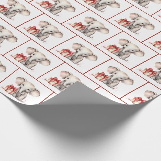 Kerst Waterverf Olifant Cadeaupapier (Hoek)