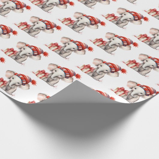 Kerst Waterverf Olifant Cadeaupapier (Hoek)