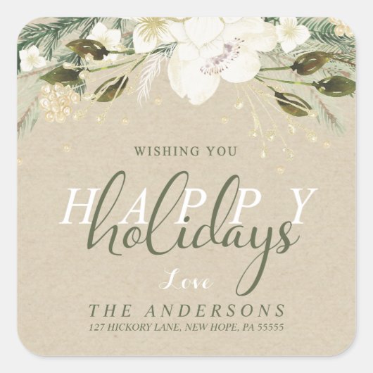 Kerst Waterverf op Kraft retour adres Vierkante Sticker (Voorkant)