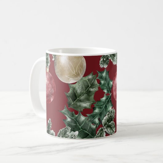 Kerst Waterverf Ornamenten Patroon Koffiemok (Voorkant links)