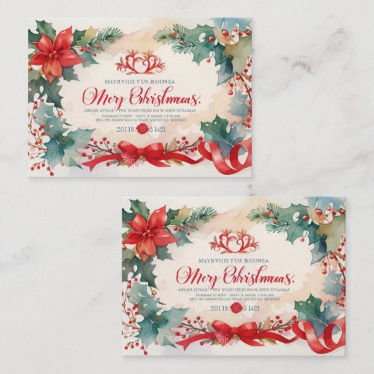 Kerst waterverf oude platte uitnodigingskaart notitiekaartje (Voorkant / Achterkant)