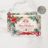 Kerst waterverf oude platte uitnodigingskaart notitiekaartje (Voorkant / Achterkant in situ)