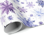 Kerst waterverf paarse sneeuwvlokken patroon cadeaupapier (Rol Hoek)