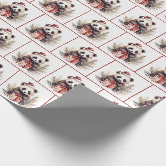 Kerst Waterverf Panda Beer Cadeaupapier (Hoek)