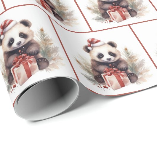 Kerst Waterverf Panda Beer Cadeaupapier (Rol Hoek)