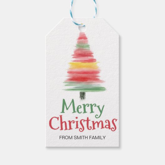 Kerst Waterverf Pijnbomen Gift Label Cadeaulabel (Voorkant)