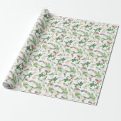 Kerst Waterverf Pine Branch Mistletoe Cadeaupapier (Uitgerold)