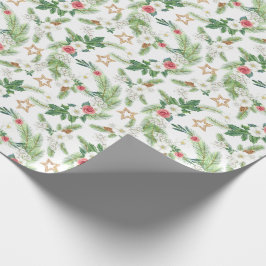 Kerst Waterverf Pine Branch Mistletoe Cadeaupapier