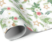 Kerst Waterverf Pine Branch Mistletoe Cadeaupapier (Rol Hoek)