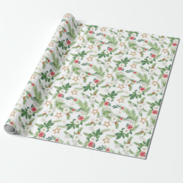 Kerst Waterverf Pine Branch Mistletoe Cadeaupapier