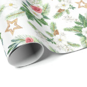 Kerst Waterverf Pine Branch Mistletoe Cadeaupapier (Rol Hoek)