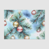 Kerst Waterverf Pine Branches en Ornamenten Tissuepapier (Voorkant)