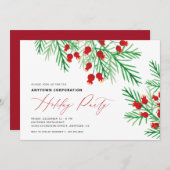Kerst Waterverf Pine Branches Vakantie Party Kaart (Voorkant / Achterkant)