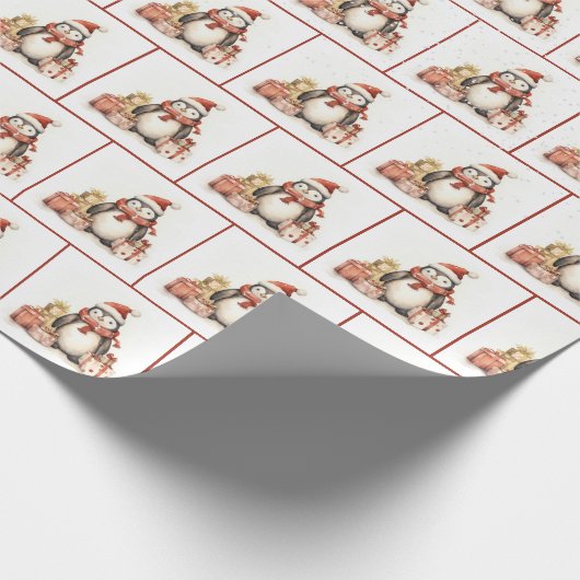 Kerst Waterverf pinguïns met geschenken Cadeaupapier (Hoek)