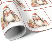 Kerst Waterverf pinguïns met geschenken Cadeaupapier (Rol Hoek)