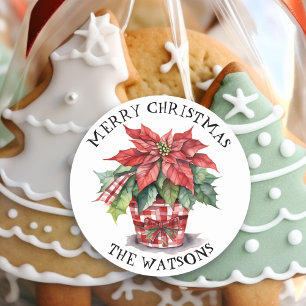 Kerst Waterverf Poinsettia gepersonaliseerd Ronde Sticker