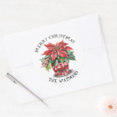 Kerst Waterverf Poinsettia gepersonaliseerd Ronde Sticker (Envelop)