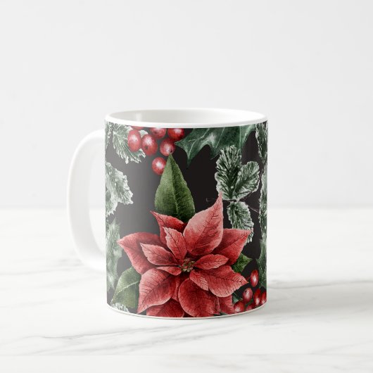 Kerst Waterverf Poinsettia Patroon Koffiemok (Voorkant links)