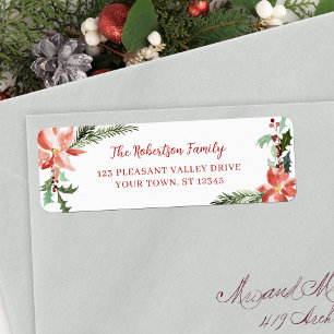 Kerst Waterverf Poinsettia Retouradres Etiket