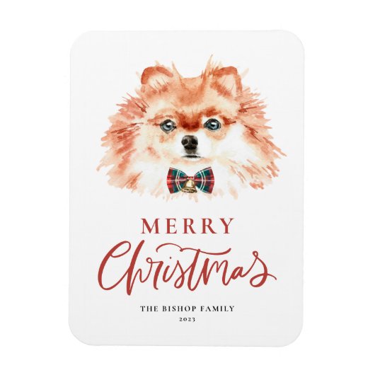 Kerst Waterverf Pomeranian Hond Vrolijk Kerstfeest Magneet (Verticaal)