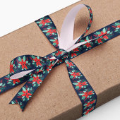 Kerst Waterverf Red Botanical Blue Holiday Satijnen Lint