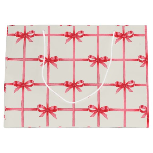 Kerst Waterverf Red Bows & Plaid Groot Cadeauzakje (Voorkant)