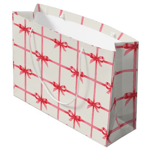 Kerst Waterverf Red Bows & Plaid Groot Cadeauzakje (Achterkant Gekanteld)