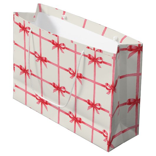 Kerst Waterverf Red Bows & Plaid Groot Cadeauzakje (Voorkant Gekanteld)